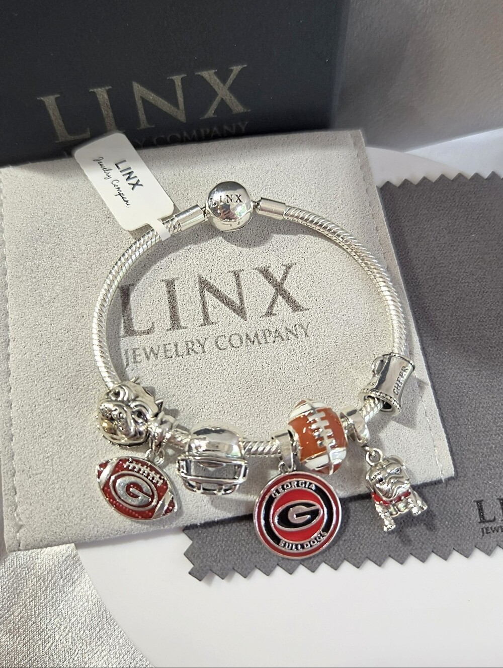 Linx Snake Chain Bracelet with Red and Black Georgia Bulldogs Themed Charms